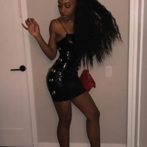 BlACK DRESS WITH SILVER CUTOUT CIRCLES ON SIDES - Picture 4 of 6